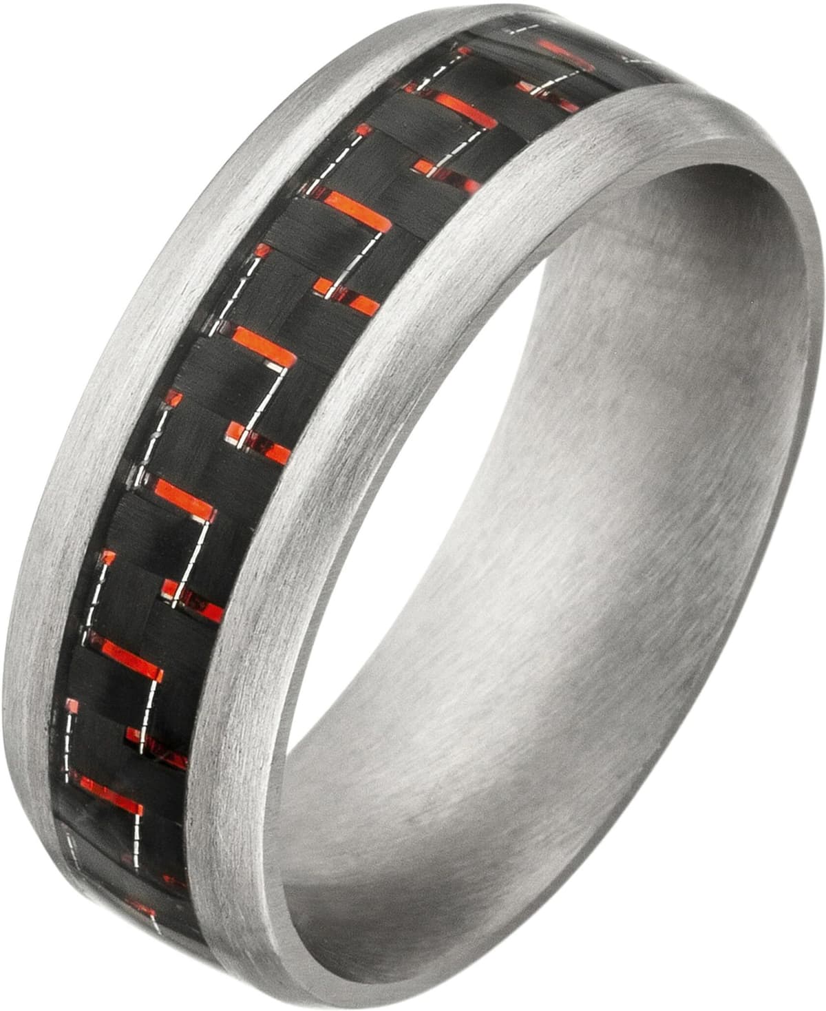 Fingerring JOBO Gr. 58, silber (edelstahlfarben), Fingerringe, Herren, 58, Edelstahl, Fingerring, Edelstahl matt mit Carbon und roten Effekten