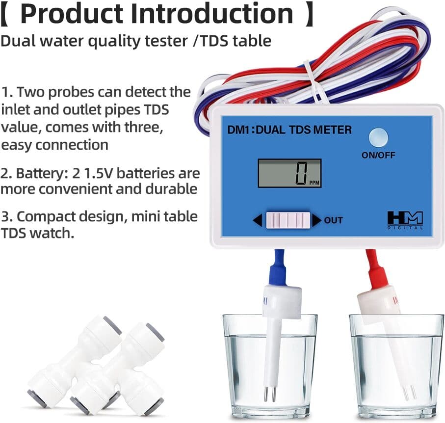 JUANJUAN Dual Probe Water TDS Meter EC Conductivity Tester Water Quality Detector Monitor Drinking Water Fish Tank Aquarium Hydroponic