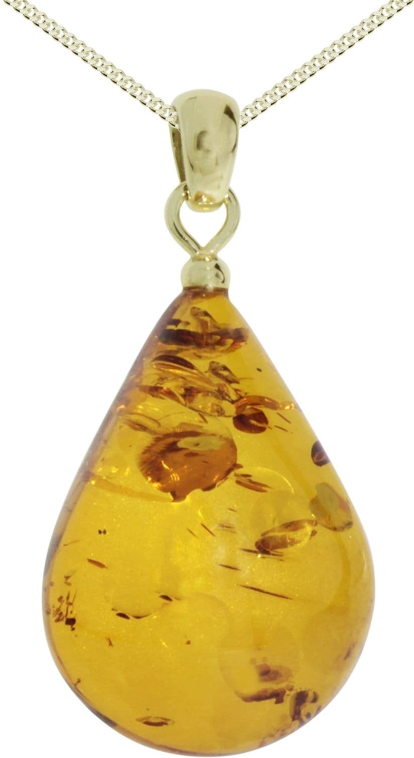 Kette mit Anhänger OSTSEE-SCHMUCK "Ostsee-Schmuck Kette mit Anhänger Tropfen ca. 26 mm lang" Gr. 42, gold, Halsketten, Damen, 42cm, Gelbgold 333, L: 42