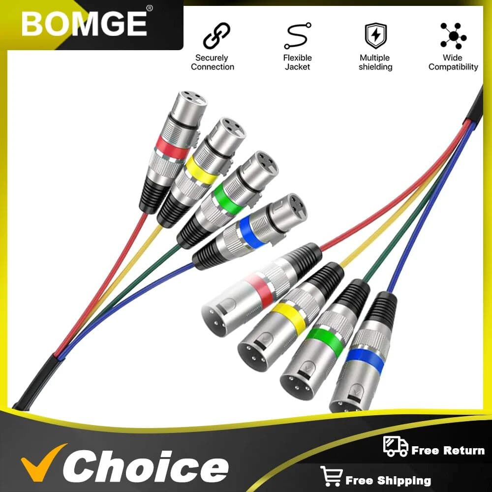 BOMGE 4-Channel Shielded Audio Cable XLR Male to XLR Female with Color-Marked Connectors 1M 2M 3M for Professional Stage