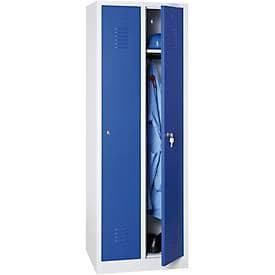 Kleiderspind, 2 Türen, Zylinderschloss, B 500 x H 1800 mm, lichtgrau/blau