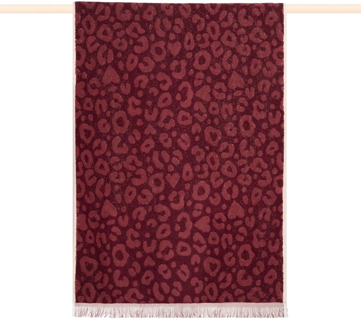 Duschtuch PAD "LEO, 70x140 cm", rot (burgundy), B:70cm L:140cm, Frottee, Frottee, Handtücher, Leo-Design, Jacquard-Webung, weich und saugstark, mit Fransen