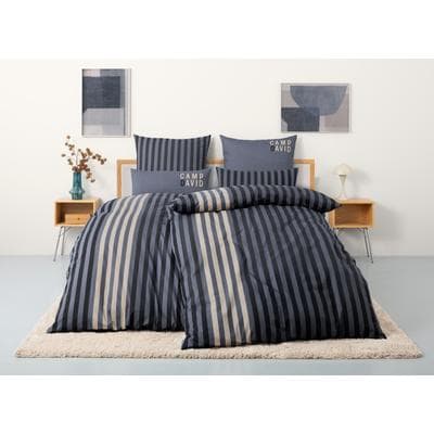 Bettwäsche CAMP DAVID "Levvi", blau (marine), B/L: 155cm x 220cm, 1 Stk., 1 Stk., Renforcé, B/L: 80cm x 80cm, 3 tlg., Renforcé, Obermaterial: 100% Baumwolle, Bettwäsche, Bettwäsche, NEUHEIT Bettwäsche ab 135x200cm, mit Streifen & Logo-Print
