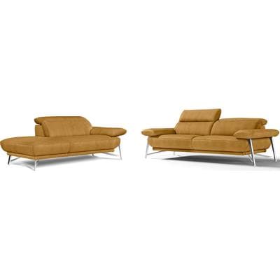 Sofa EGOITALIANO "Anais, erstklassiger Sitzkomfort, Fußfarbe chrom", gelb, Sofas, Luxus-Microfaser Lederoptik, Ottomane Armlehne rechts, Set, Kopfteil verstellbar, Luxus-Microfaser Lederoptik, gelb