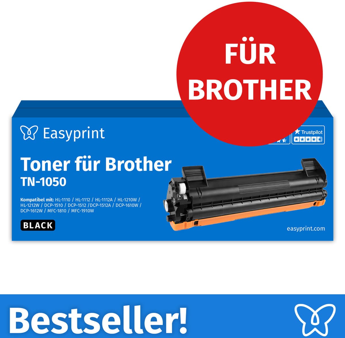 Easyprint Toner für Brother TN1050, Schwarz, 1 Stück