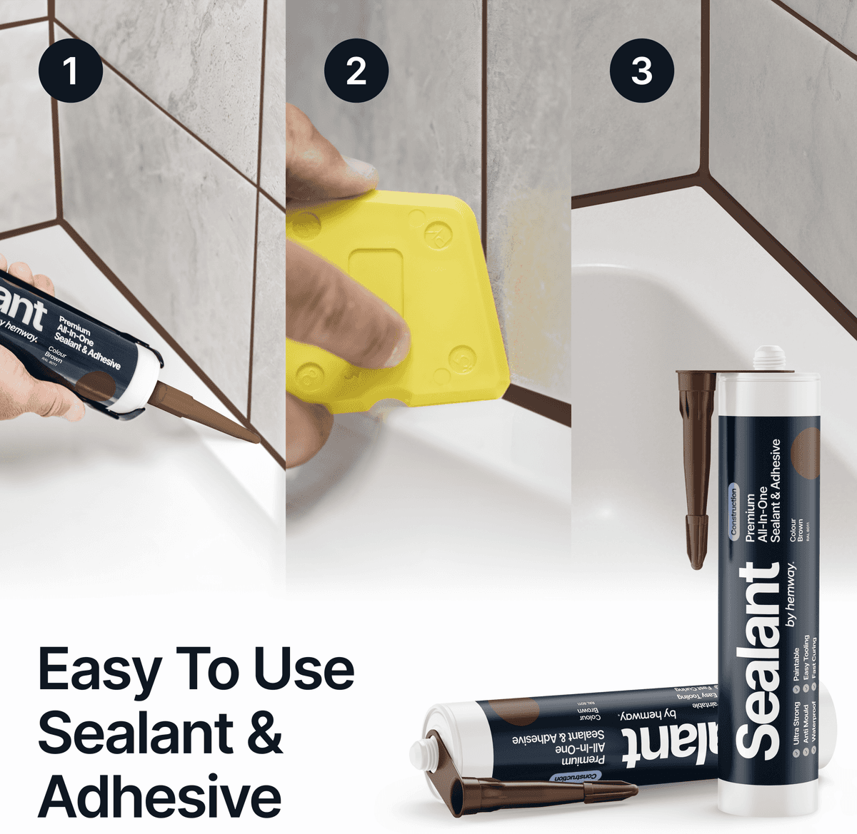 Hemway Construction Sealant & Adhesive   Nut Brown   Hybrid Polymer   All-In-One - Nut Brown - 2700ml