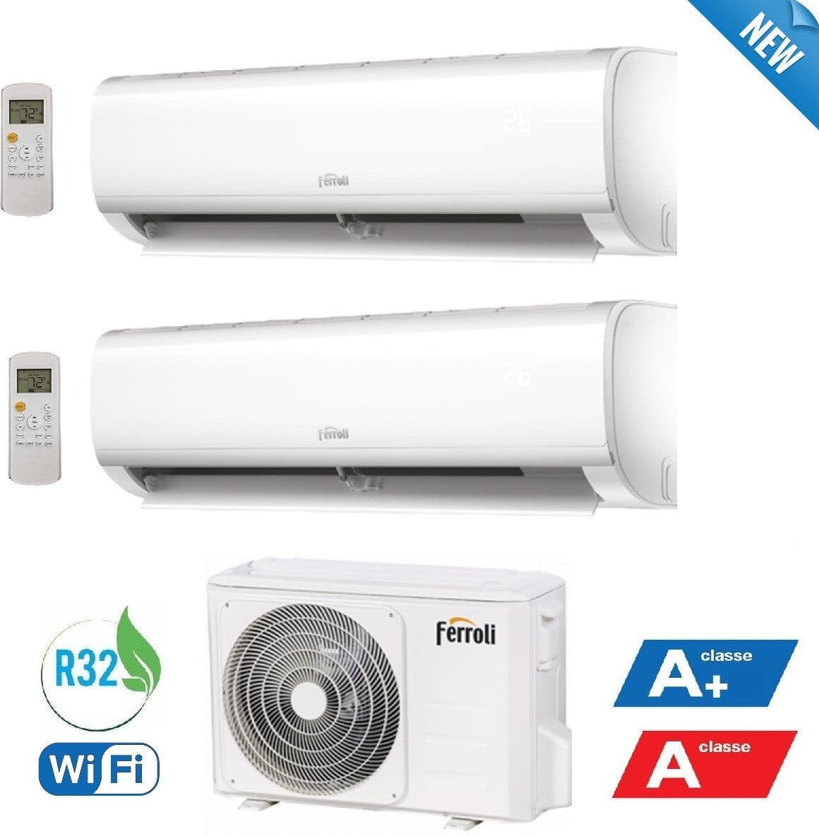 Ferroli Condizionatore Climatizzatore Dual Split Inverter Diamant M R32 Wi-Fi 7000+7000 Con 2CO9AA3F 14-2