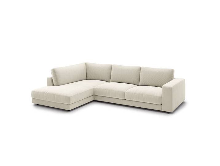 Canapé d'angle ottomane Blanc Velours côtelé fin Feena 325 x 86 x 224cm Méridienne longue à gauche vue de face Moderne Mousse froide/Mousse de