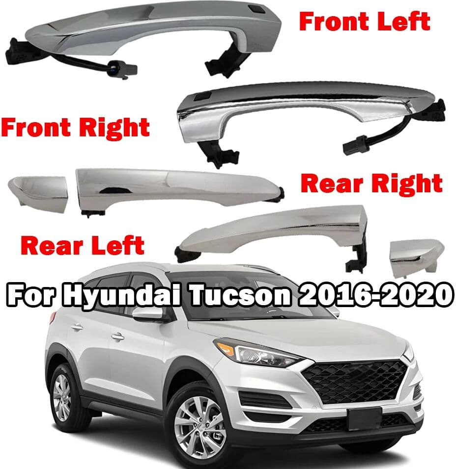 YOMTOVM Chrome Exterior Door Handle Smart Key Handle for Hyundai Tucson 2016-2020 82651D3710 83651D3010 Front Rear Left Right