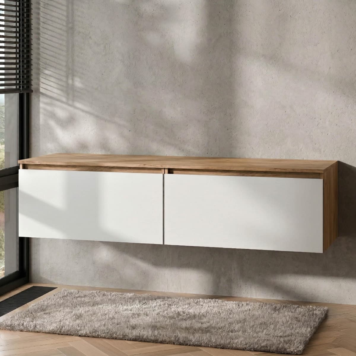 Planetmöbel ARISA Doppelwaschtischunterschrank 160 cm Gold Eiche / Weiß