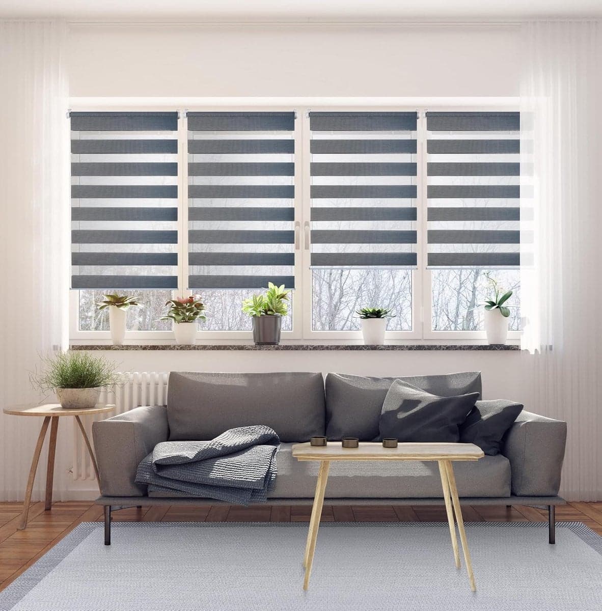 Rolgordijn Dag Nacht Duorolgordijn Gestreept Zilver 60 x 180 cm - Klemmfix Raamdecoratie Zonder Boren voor Kiepraam