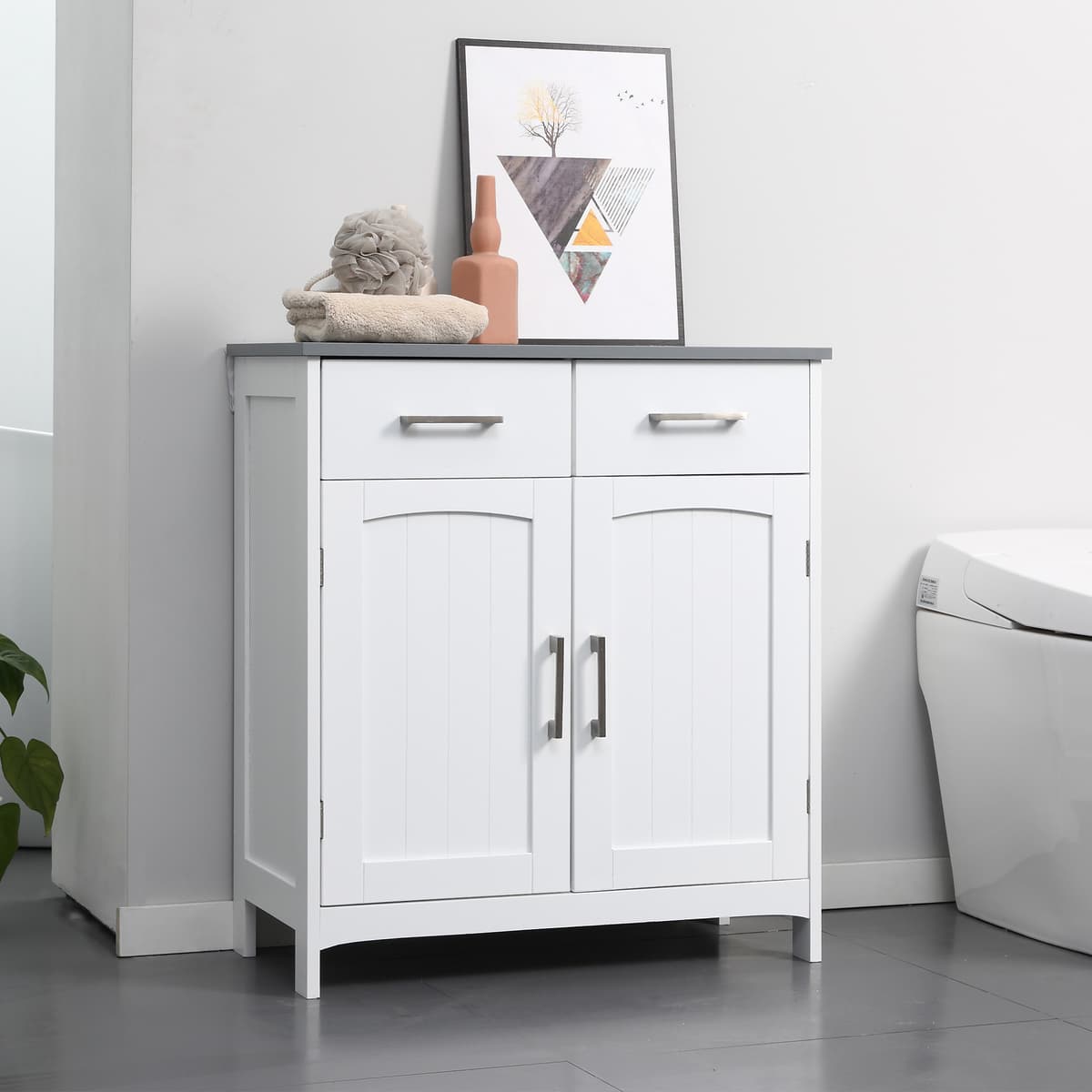 Kleankin Mobile Bagno Salvaspazio Slim con 2 Ante, Mobiletto con 2 Cassetti e Ripiano Regolabile in MDF, 68x33x76cm, Bianco Aosom Italy