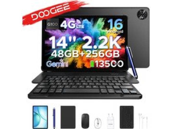 DOOGEE Tablet PC 2-in-1 Tab E3 Max Gmini AI 14 inch scherm 2.2K Batterij mAh Android 16 48GB (8 + 40) 256GB Helio G100 AI Tablet