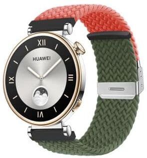 Everyday Crate Huawei Watch GT4 41mm Braided Nylon Watch Band Adjustable Replacement Strap With Integrated Buckle orange+olive Green