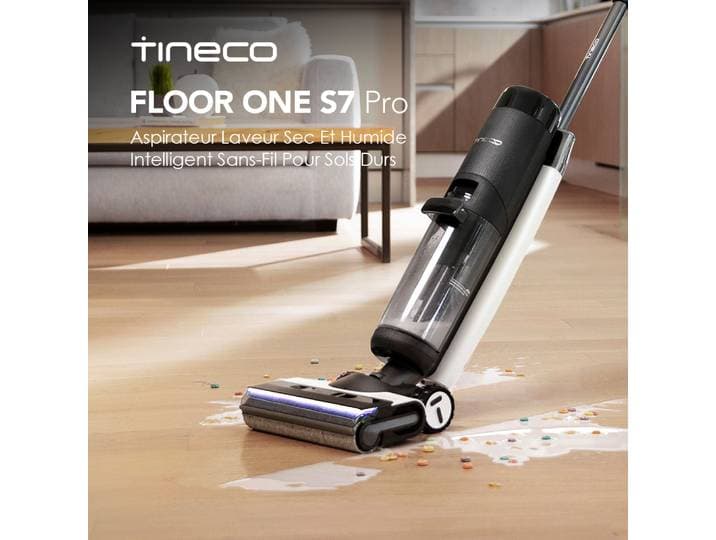 Tineco Floor ONE S7 PRO Aspirateur sans fil eau et poussière avec écran LED, élimine les saletés collantes et les poils d'animaux, technologie centrifugale