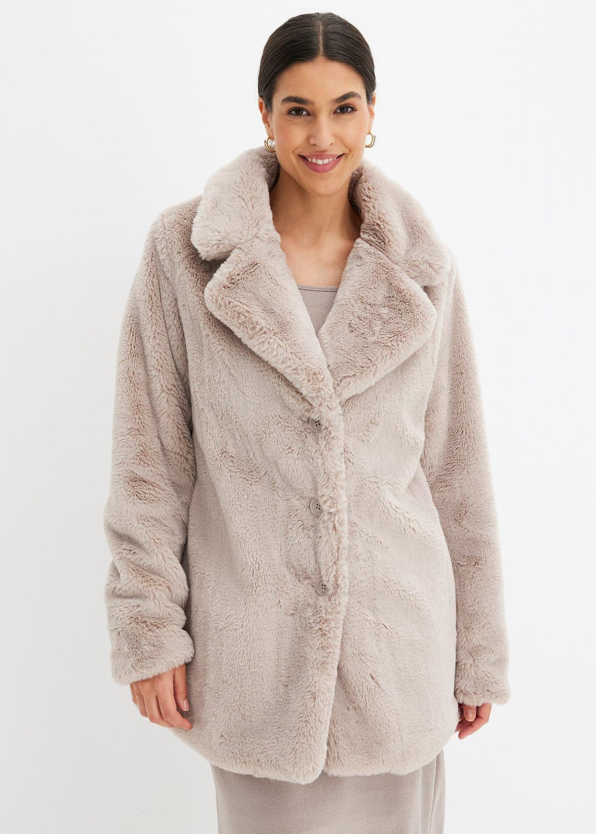 bonprix Kurzmantel aus Fellimitat, grau, Gr.44, kuscheliger Teddy-Mantel