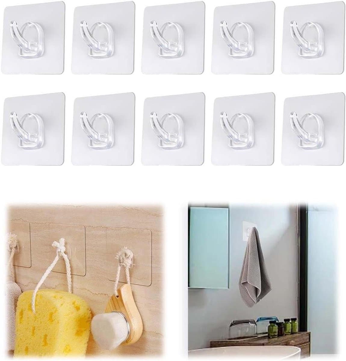 Set van transparante zelfklevende wandhaken voor het organiseren van je huis, 6 x 65 cm