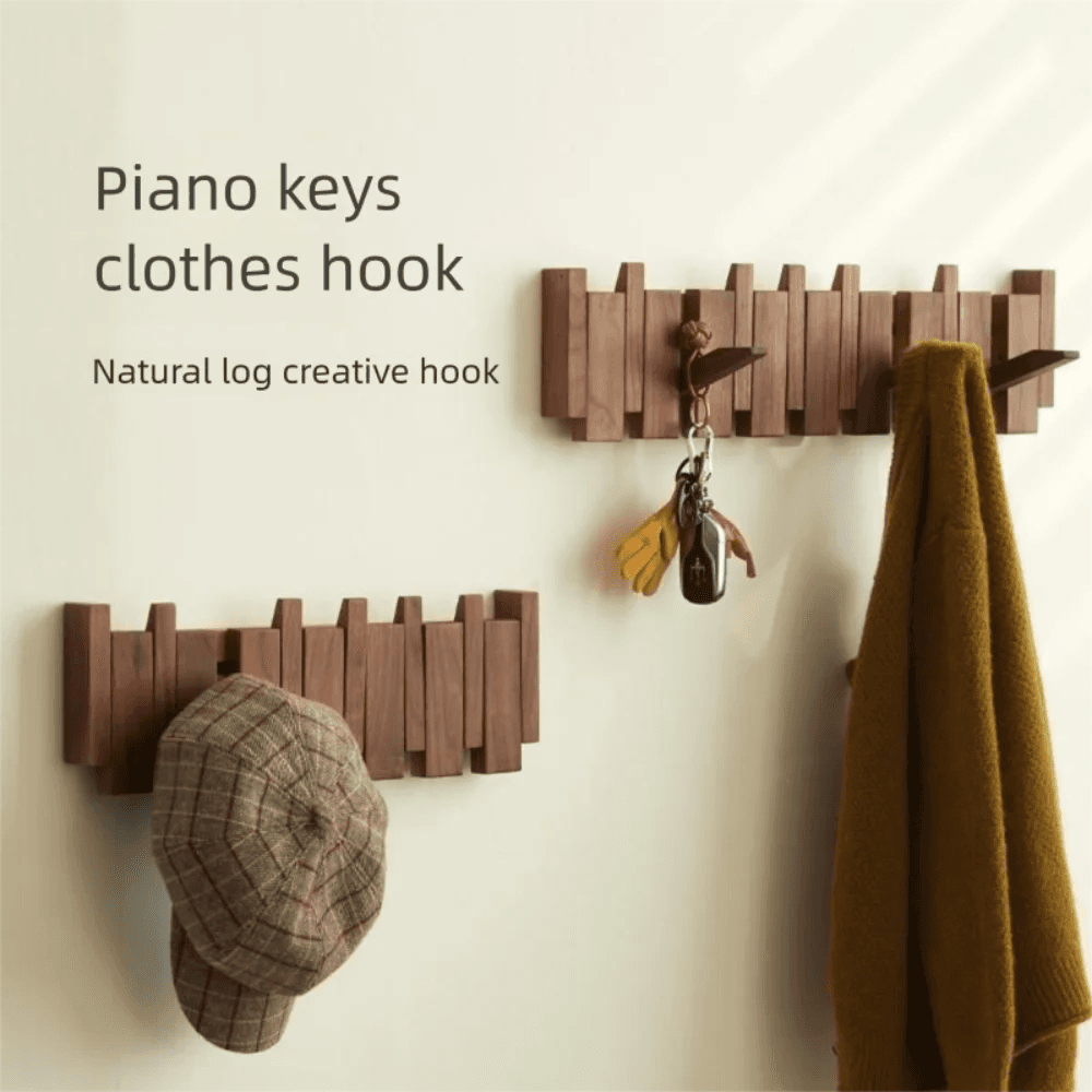 NONE Creative Wall Mounted Wood Coat Racks Piano Key Shaped Art Entry Door Porch Hanging Hook with 8 Hooks Clothes Hook Home Decor