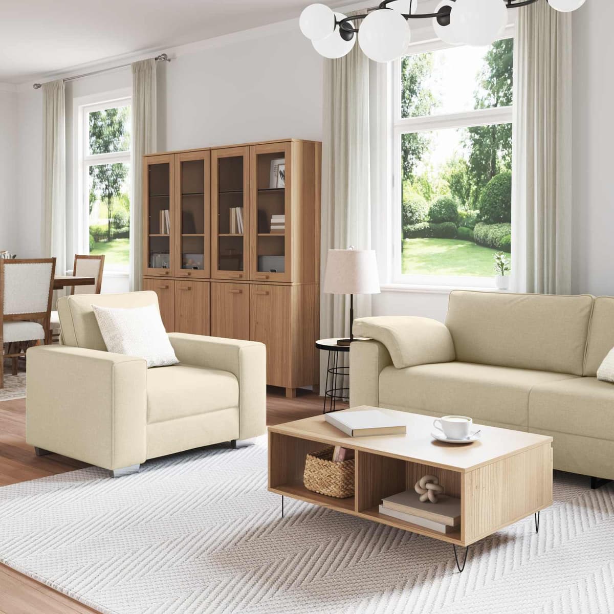 vidaXL Canapé 3 pc Crème tissu