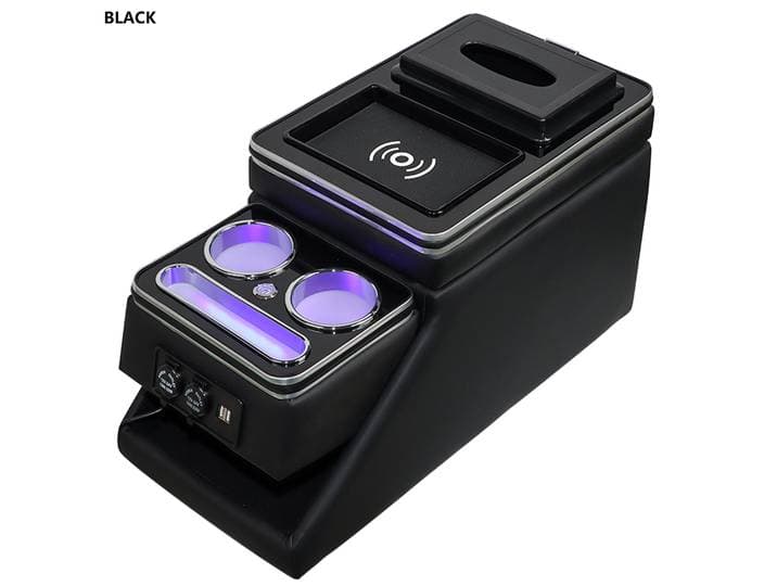 Boîte d'accoudoir universelle pour voiture avec chargeur sans fil et porte-gobelets en bois pour console centrale avant de Toyota