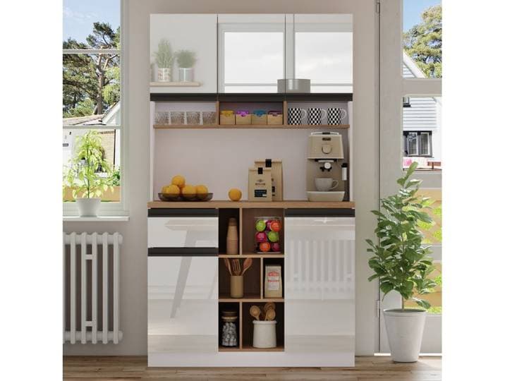 Buffet de cuisine blanc brillant 105x45x185 cm - MDF - portes et tiroir - étagères réglables