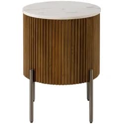 Beistelltisch rund Mango 40x40x52 braun lackiert / Marmor weiß BARCELONA #230