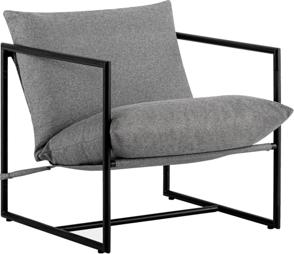 Home Heavenly Butaca moderna tapizada en tela gris con estructura metálica