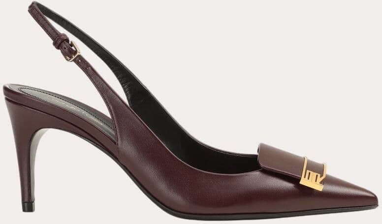 Sergio Rossi Slingbacks con hebilla de piel.  (38) Burdeos