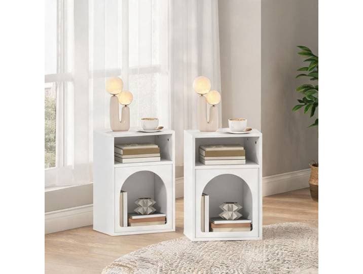 Lot de 2 tables de chevet blanches en MDF design arqué 2 compartiments ouverts pour - Blanc MDF 40 x 30 x 60 cm Ref 0MWNY0