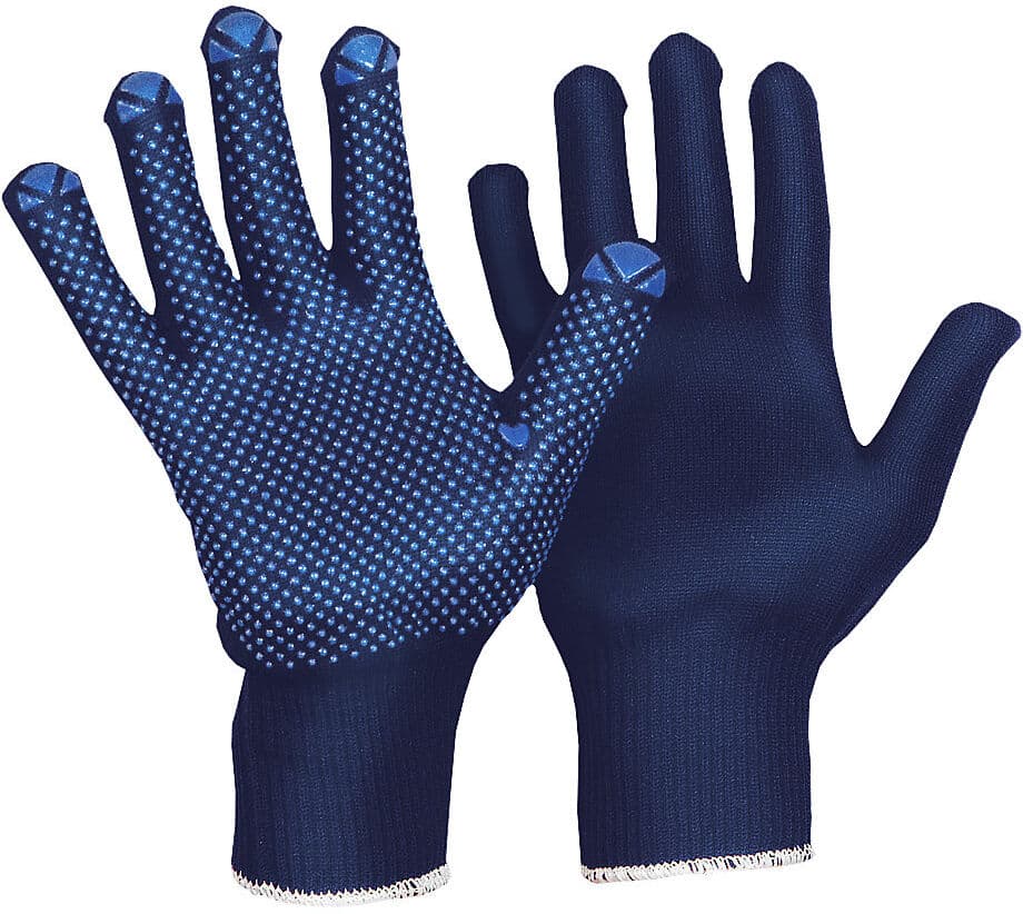 kaiserkraft Strickhandschuhe Baumwolle einseitig benoppt, blau, VE 12 Paar, Größe 9