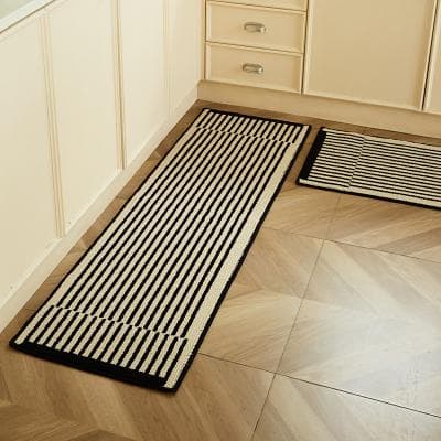 LightInthebox Kitchen Runner Rug Non Slip Washable Oil Resistant Set of 2 Floor Mat Cream Geometric Entryway Rug Long Hallway Rug for Kitchen Bathroom Laundry Room