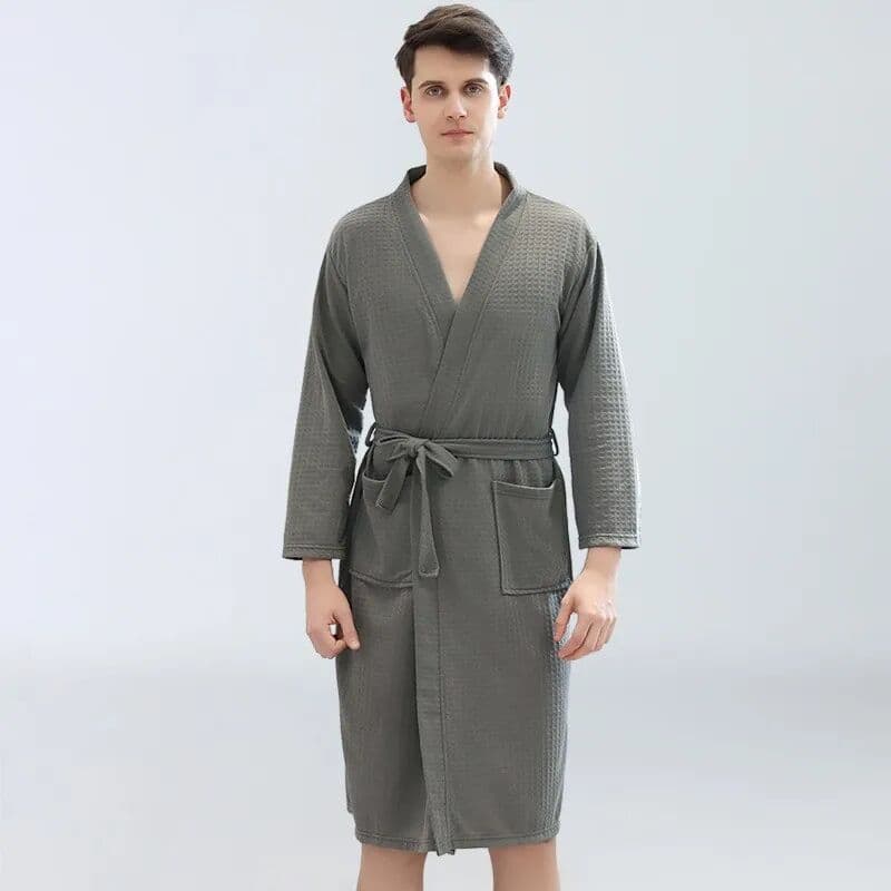 NONE Men's Waffle Bathrobes Sauna Clothes Thin Sweat Steam Clothes Dressing Gowns Men's Absorbent Quick-drying Yukata Pajamas Pjs
