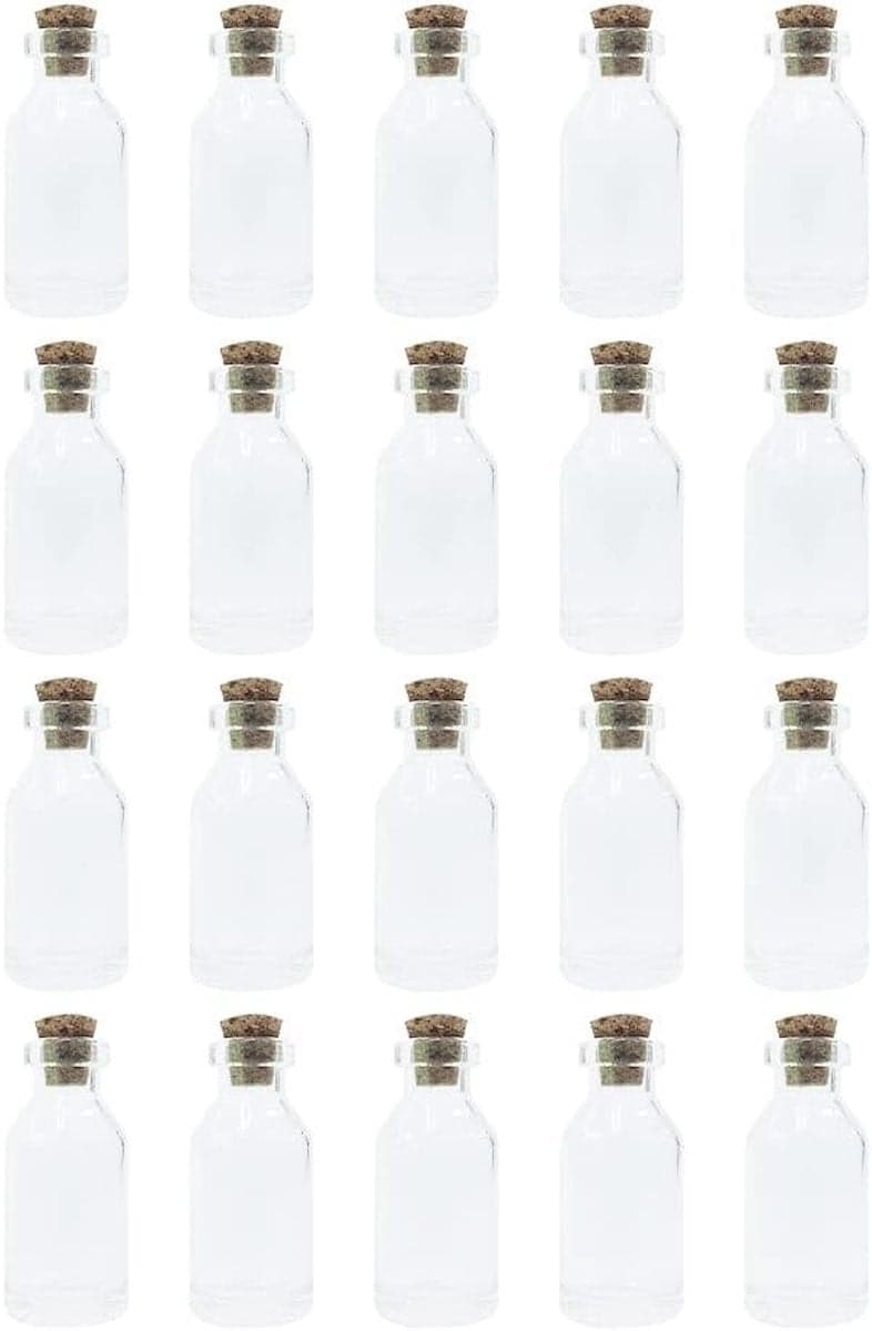 20 Stuks Mini Glazen Flesjes 5ml met Kurk voor DIY Decoratie en Terrarium Projecten