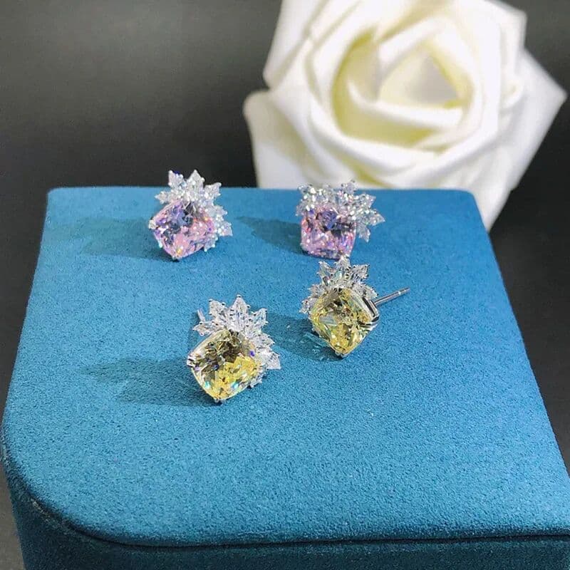 NONE Luxury Solid Platinum PT950 Fat Square Shaped Earrings Fashion Earrings Luxury Women's Earrings