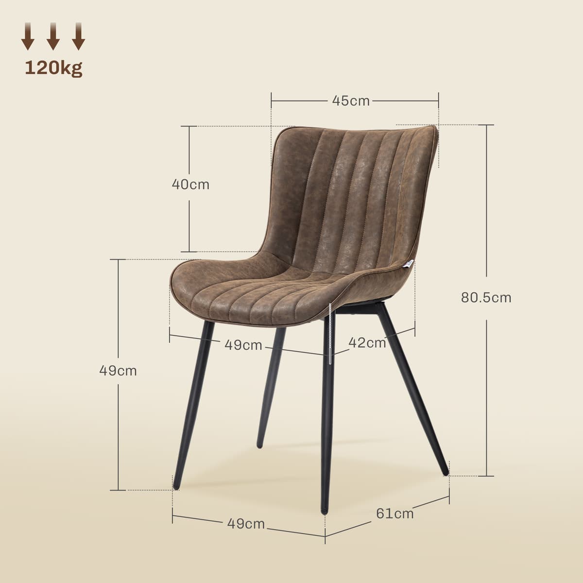 Homcom Set di 2 sedie Moderne salvaspazio da pranzo con imbottito e piedi regolabili in acciaio, una struttura in multistrato, marrone Aosom Italy