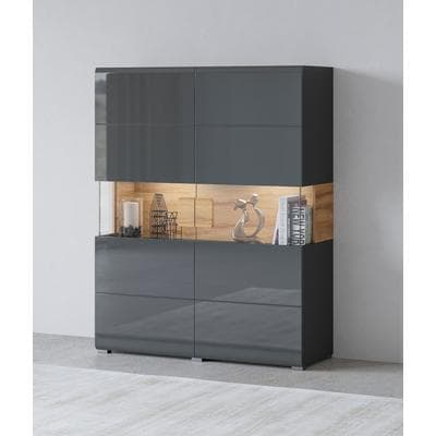 Highboard OTTO HOME "Toledo,Breite 121,5 cm, trendige Hochkommode mit 2 Türen", schwarz (antrazit matt, antrazit hgl, alteiche), B:121,5cm H:152,5cm, Sideboards, Highboard, Hochschrank mit Glas-Partien,stylische Hochglanzfronten