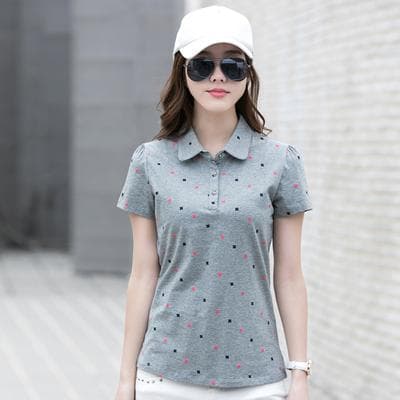 Lush Living Finds Elegant Breeze Womens Printed Cotton Polo Shir Slim Fit Casual Summer Top gray m