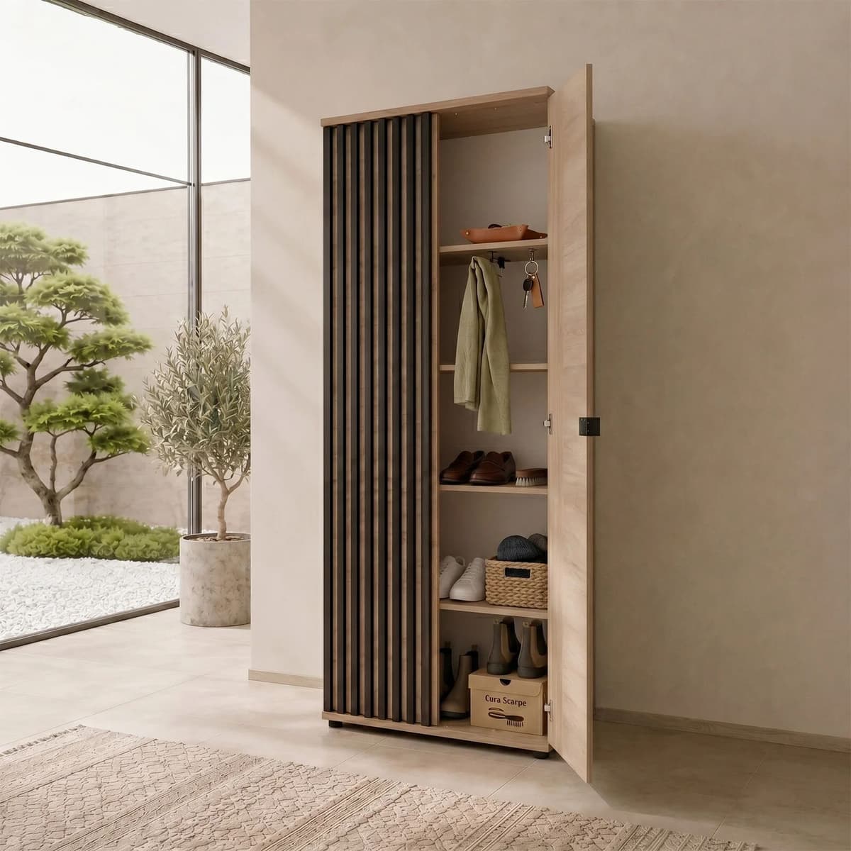 garneroarredamenti Armadio ingresso 60x202h cm cannettato rovere nero Berlino