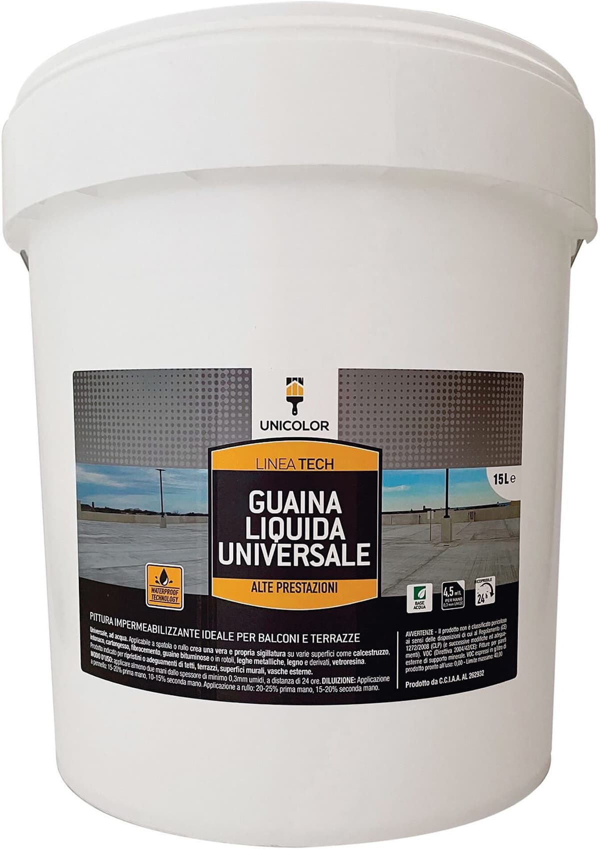 Unicolor GUAINA LIQUIDA  VERDE 15 l  PER CEMENTO E FIBROCEMENTO  4/5 m²/l SPESSORE 0,3mm