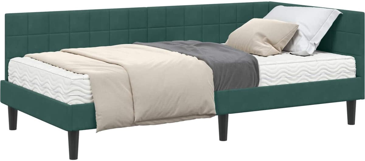 vidaXL Cadre de lit d'angle avec matelas 2 pc Vert foncé 90 x 190 cm
