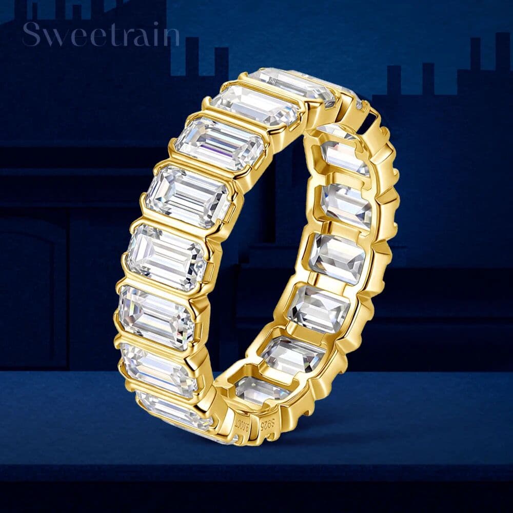 NONE 0.5CT Each Emerald Cut All Moissanite Ring Full Eternity Wedding Band 925 Sterling Silver Engagement Ring for Women Fine Jewelry
