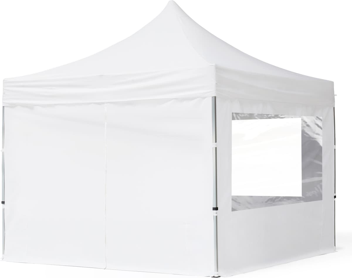 TOOLPORT 3x3m, aluminium, easy-up-pavillon, 4 sidedele, hvid - (59018)