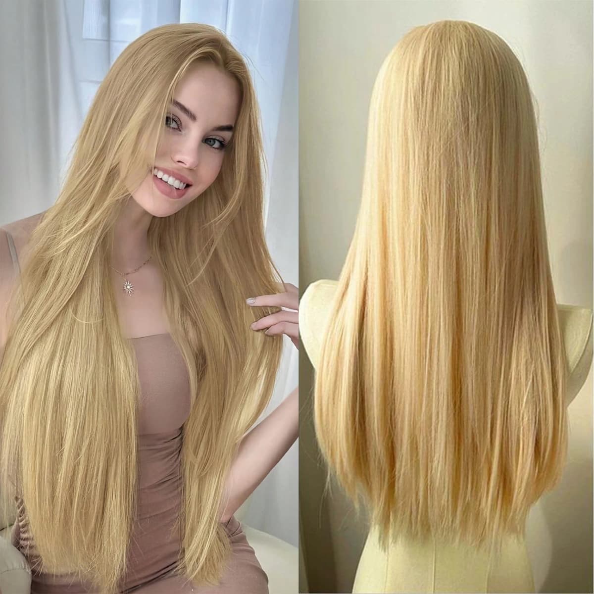 NONE Hellblonde Perücke, 28 Zoll, lange gerade synthetische Perücke aus Hochtemperaturfasern für Cosplay, Mondlichtweiß