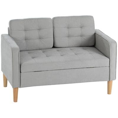OKWISH 2-Sitzer-Sofa mit Stauraum, Samtoptik in Hellgrau, Massivholzgestell, 117x62x78 cm