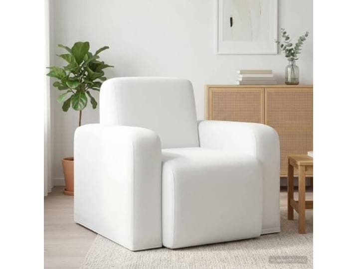 Sessel Weiß Stoff mit Armlehnen und Holzrahmen Polyester Bezug, geschwungene Rückenlehne, verstrebter Holzrahmen, für Wohnzimmer und Leseecken