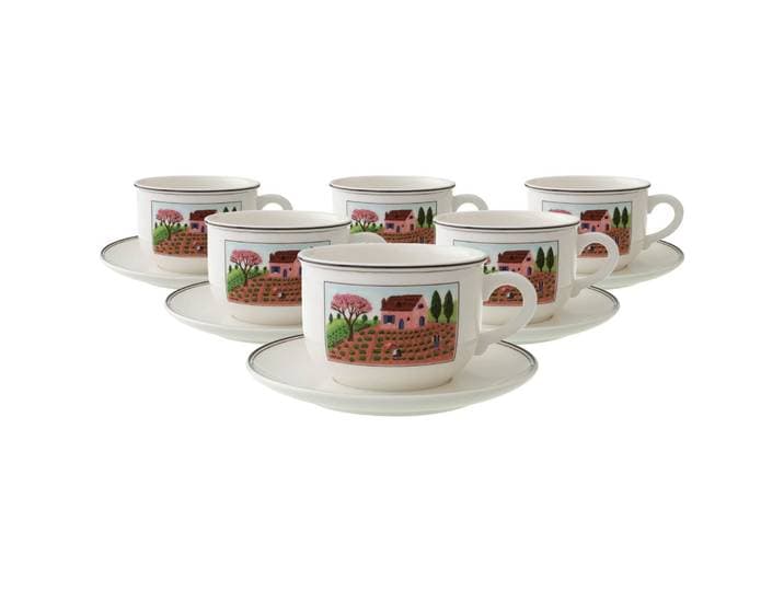 Tasse VILLEROY & BOCH Cappuccinotassen mit Untertassen Design Naif 330 ml 6er Set bunt , bunt, Porzellan, Trinkgefäße, Tasse