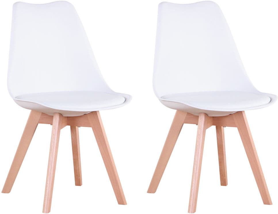 Isabelline 42.5cm Modern style Dining Chair, Padded Plastic Side Chair with Solid Wood Legs White 82cm H X 48cm W X 55cm D