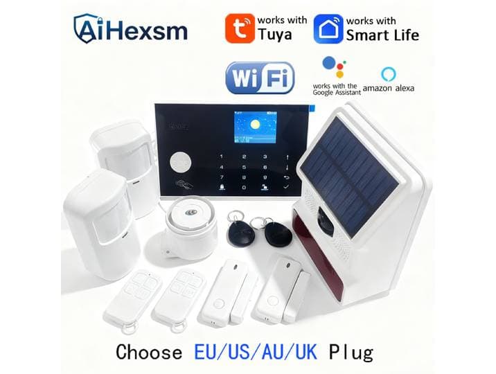 Système d'alarme solaire sans fil extérieur Wifi GSM, système d'alarme de sécurité domestique, kit d'alarme anti-intrusion PIR, application intelligente Tuya, contrôle adapté à Alexa