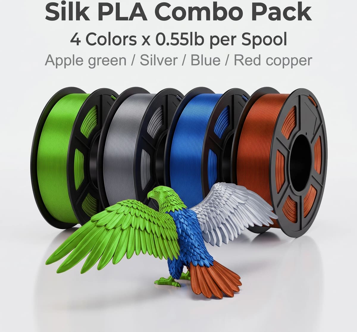 DINGSUN 3D 1.75mm Glossy Silk PLA 3D Filament ±0.03mm Plastic Spool 200g/250g/500g/1kg FDM Printer Silk Apple Green Silver Blue Copper Red