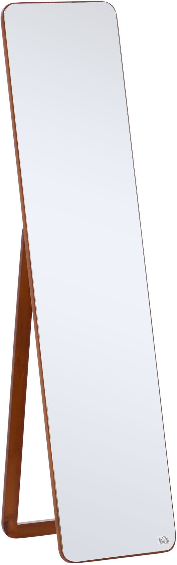 Homcom Specchio da Terra e da Parete con Struttura in Legno, Supporto Pieghevole con Cerniera, 37x43x156cm, Noce Chiaro Aosom